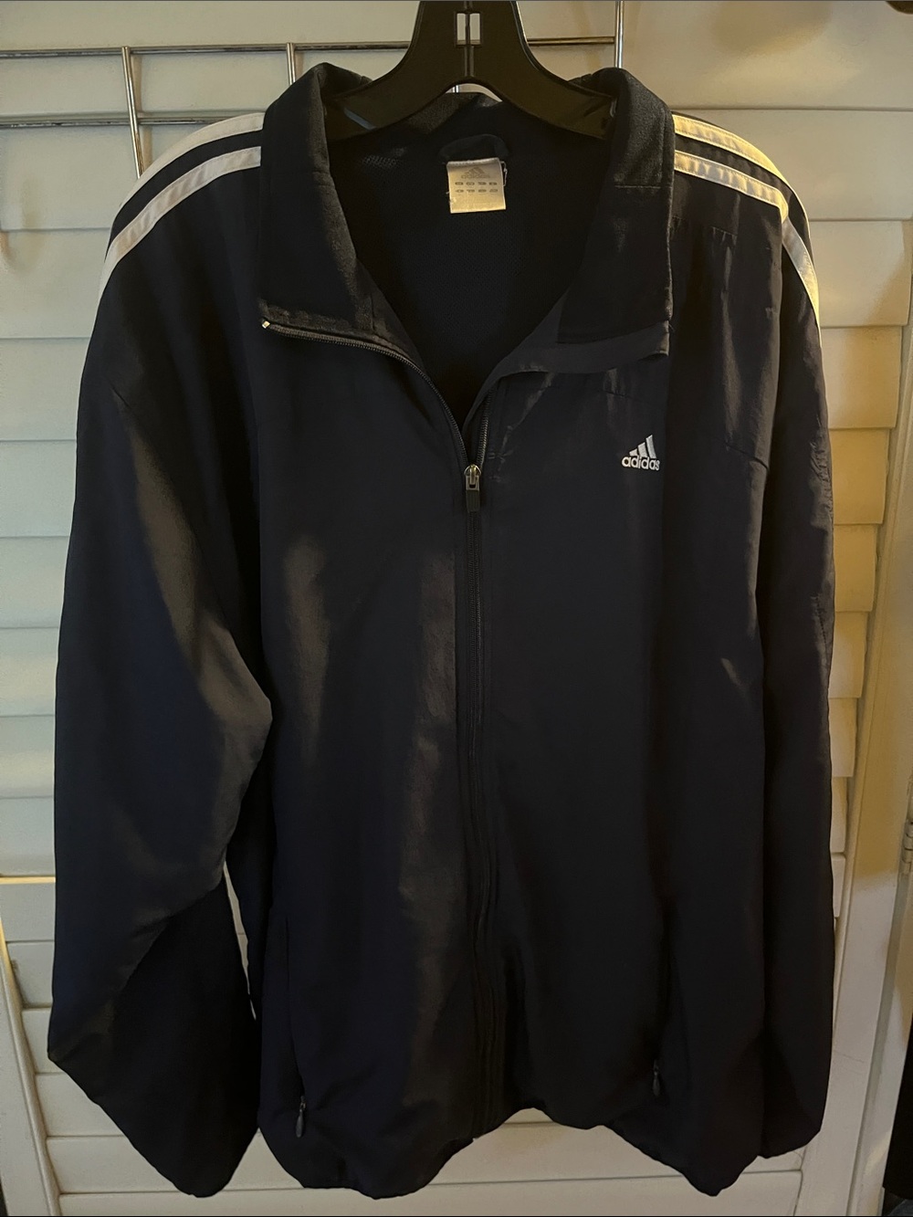 adidas Navy Lightweight Track Jacket with White Shoulder Stripes